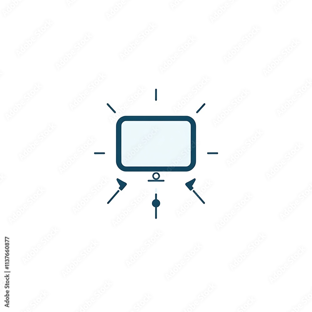 Poster digital creativity: a minimalist icon depicting a computer screen with radiating lines, symbolizing 
