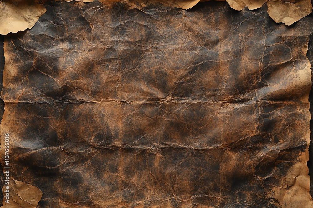 Poster crumpled brown paper with rough texture and uneven edges.