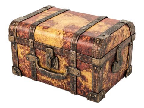 A vintage box isolated against a transparent background, ideal for retro designs, antique collections, or decorative purposes.