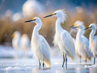 Obraz premium Snowy Egret Winter Birds Photography, Wildlife Snowy Egret Pictures, Beautiful Snowy Egret Images, Snowy Egret Bird Photos, Nature Snowy Egret Scene