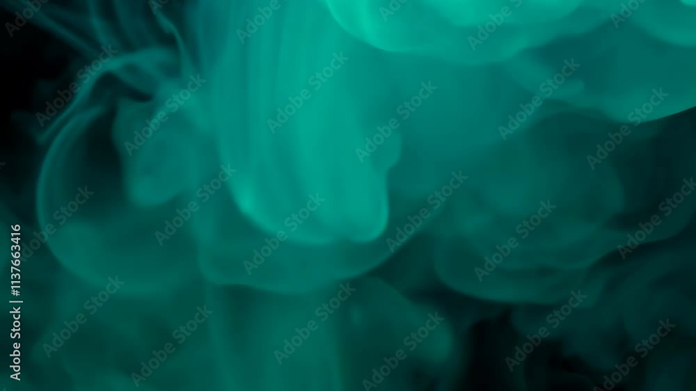Poster swirling teal smoke creates captivating patterns in a dark background