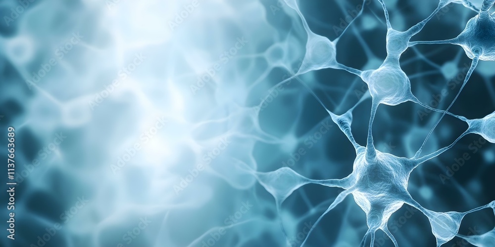 Poster a close-up view of interconnected neurons or nerve cells, depicting their intricate structures and c