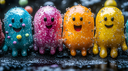 Friendly bacteria with smiling faces and positive expressions.