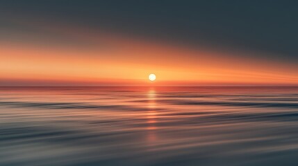 Serene Sunset over Calm Ocean: A Breathtaking Panorama of Coastal Tranquility