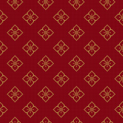 Chinese seamless tracery square round geometric pixel pattern red and golden background. Seamless pattern with Ideal for printing on fabric, paper and cards.