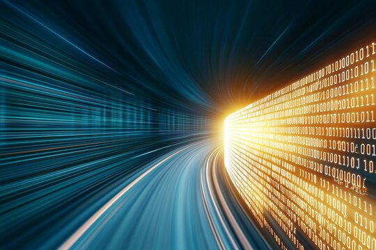 Comparison algorithms visualized as a dynamic race between data elements, showcasing speed and efficiency in sorting.