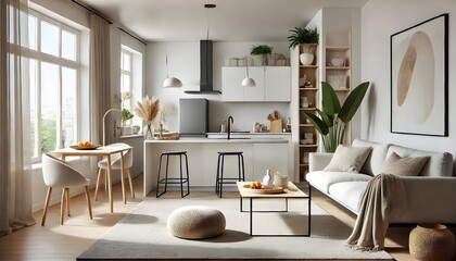 Open-Concept Kitchen with Minimalist Design and Bar Seating