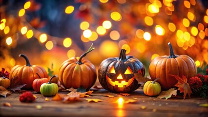Spooky Halloween Night Bokeh Background, Festive Halloween Celebration Illustration, Autumn Holiday Design,  Halloween Party, October 31st