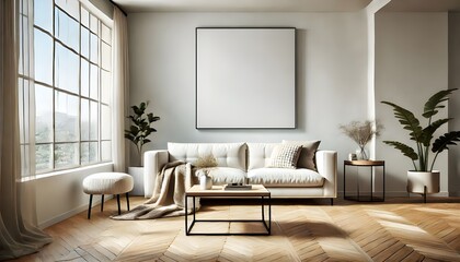 Fototapeta premium Airy Living Space with Arch Window and Indoor Plants