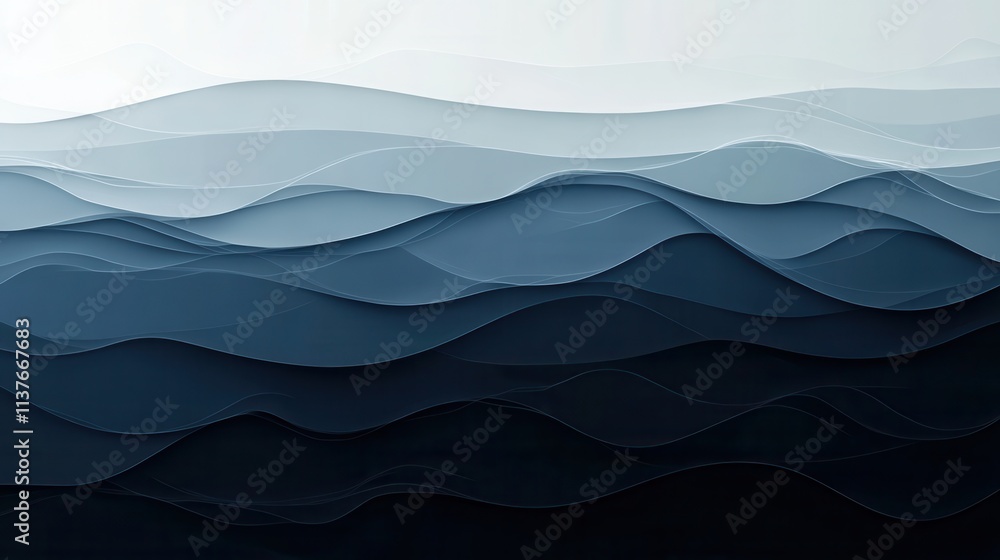 Poster abstract waves in gradients of blue and gray for modern design use