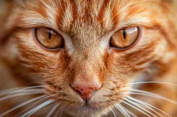Close portrait of a ginger striped cat, close portrait of a ginger kitten