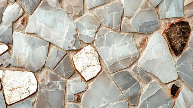 Soft beige marble mosaic with rose gold highlights, picture