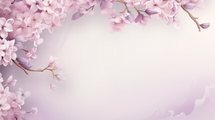 Fototapeta premium Gentle Spring Floral Banner Delicate Lilac Flowers against a Light Lavender Backdrop, Copyspace