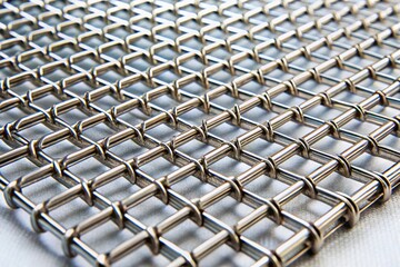 Obraz premium Square Section Metal Mesh, Insulated Wire Mesh, Metal Fabric, Architectural Mesh, Industrial Mesh, White Background Photography