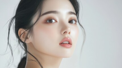 Plastic surgeon touching and examining facial skin of a Asian female,Woman face being checked doctor hands to cosmetic surgery,rhinoplasty surgery in clinic, generative ai,3d render.