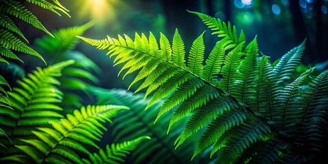 Lush Green Fern Fronds Low Light Photography - Dark Moody Nature Images