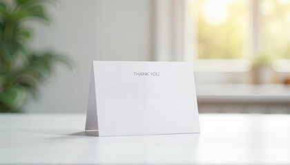 Simple thank you card standing on white table