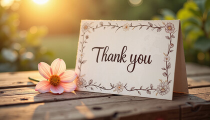 Rustic thank you card with a single delicate flower