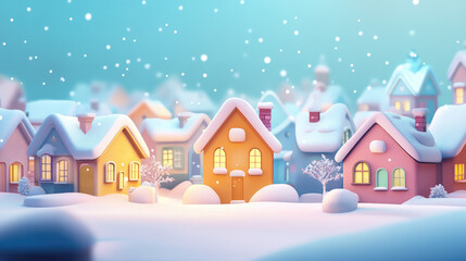 Fototapeta premium A snowy scene with houses in the background