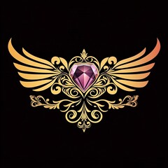 Ornate Gold Heraldic Bird Emblem with Floral and Baroque Design Elements