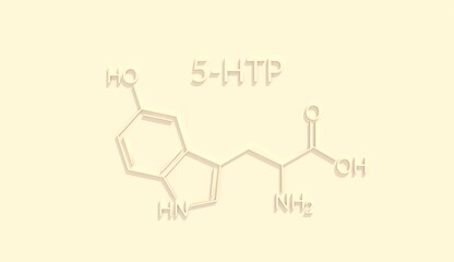 5 HTP chemical formula. 5 HTP amino acid molecular bond structure. Medicine and biosynthesis study. 3D render.
