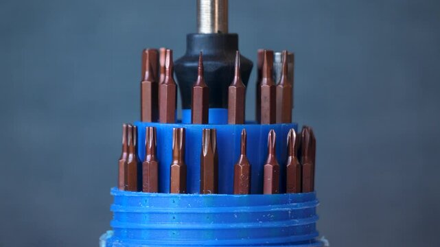 Studio shot of interchangeable screwdriver set, closeup