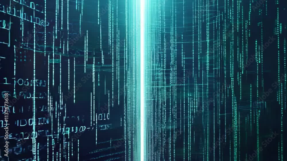 Poster exploring futuristic digital data streams in an immersive virtual environment