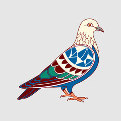Colorful isolated  vector illustration of pigeon on white background.