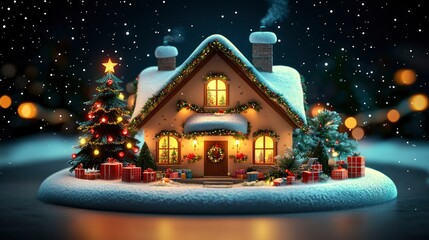 Fototapeta premium Cozy Christmas Cottage in a Winter Wonderland