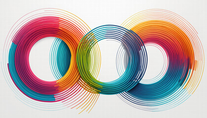 Fototapeta premium Elegant abstract geometric presentation with colorful round lines and circles, on white background. Ai generated.
