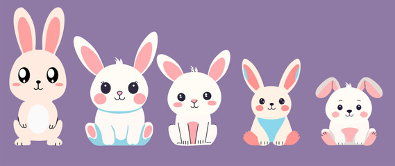 Adorable and stylish vector set featuring chic and cool cartoon elements, including a collection of cute rabbit characters. Perfect for designs related to kids, fun themes, and playful illustrations.