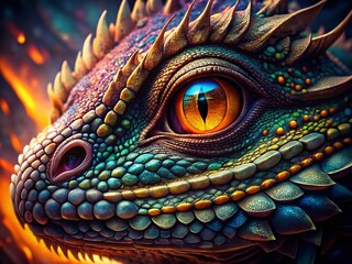 Fototapeta premium Macro Dragon Photography: Close-up Images of Mythical Creatures, Fantasy Dragon Scales, Realistic Dragon Wings, Detailed Dragon Eyes
