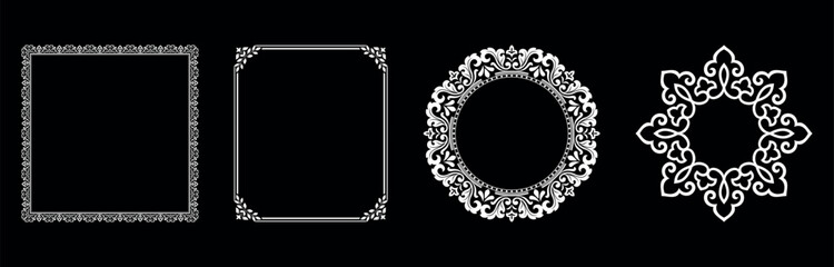 Set of decorative frames Elegant vector element for design in Eastern style, place for text. Floral black and white borders. Lace illustration for invitations and greeting cards.