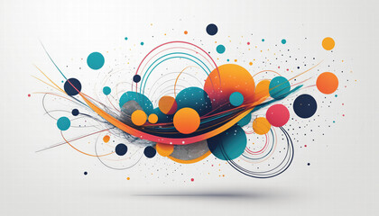 Obraz premium Elegant abstract geometric presentation with colorful round lines, circles and dots on white background. Ai generated.