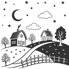 Simple line art house design silhouette.