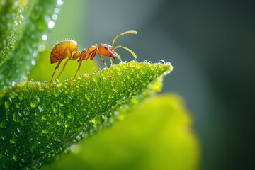 A close-up of an ant exploring its surroundings, showcasing its curious nature and keen sense of exploration.. Beautiful simple AI generated image