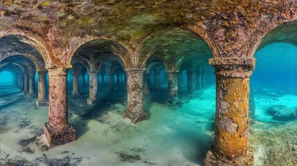 Captivating Submerged Arched Cavern with Mystical Underwater Atmosphere