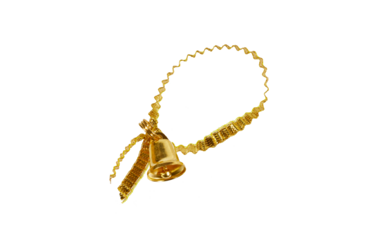 golden christmas bell with ribbon isolated on white or transparent png