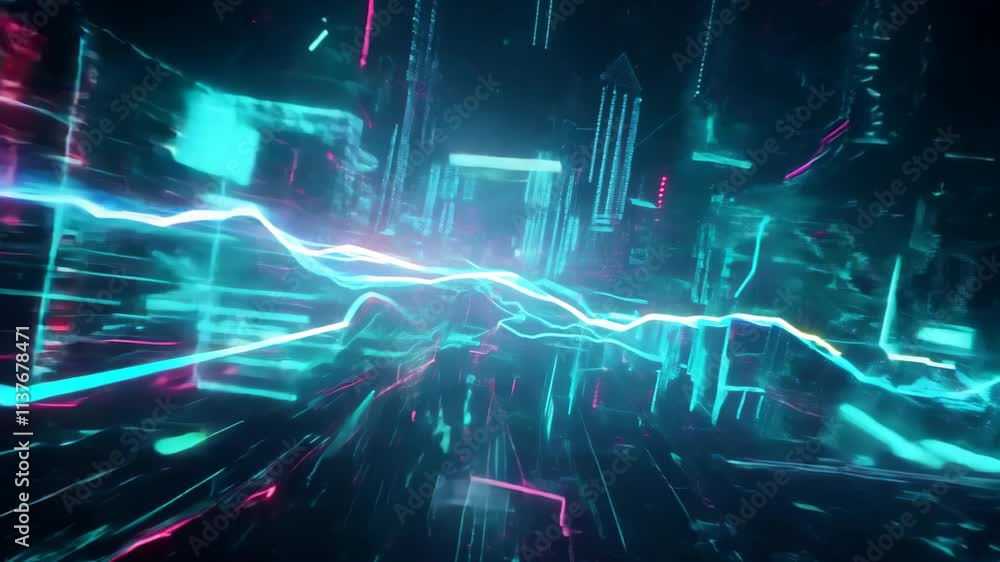 Poster abstract light trails create dynamic visual patterns in a dark environment during a creative media p