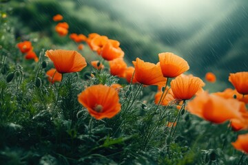 Obraz premium Beautiful red-yellow tulip flowers on a blurry background, close-up. Beautiful simple AI generated image