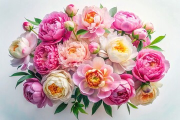 Fototapeta premium Stunning Long Exposure of a Beautiful Bright Bouquet of Watercolor Peonies on a White Background for Generative AI Imagery and Floral Art Enthusiasts