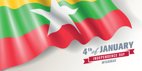 Myanmar independence day vector banner, greeting card