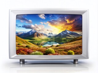 Fototapeta premium Stunning Minimalist Landscape: White Background TV Scene, Scenic Vista, Nature Photography, HD Wallpaper