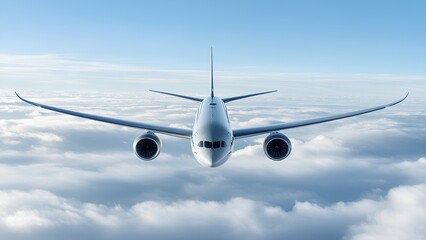 Commercial Airplane in Flight Against a Bright Blue Sky