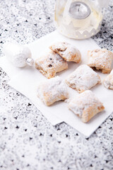 Stollen Bites on bright background. Soft focus. Close up.
