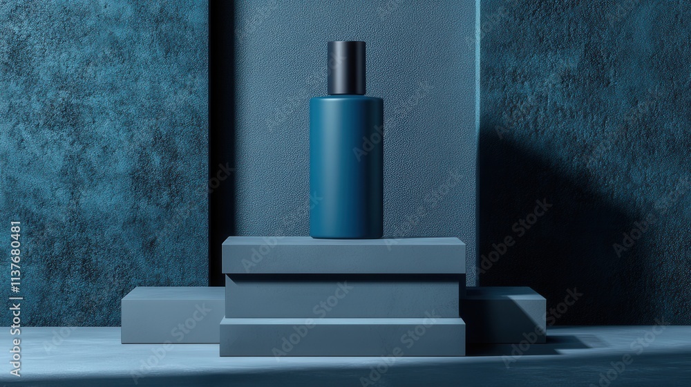 Poster elegant blue container on geometric background in stylish minimalist setting