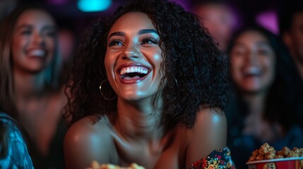 A woman with curly hair is smiling