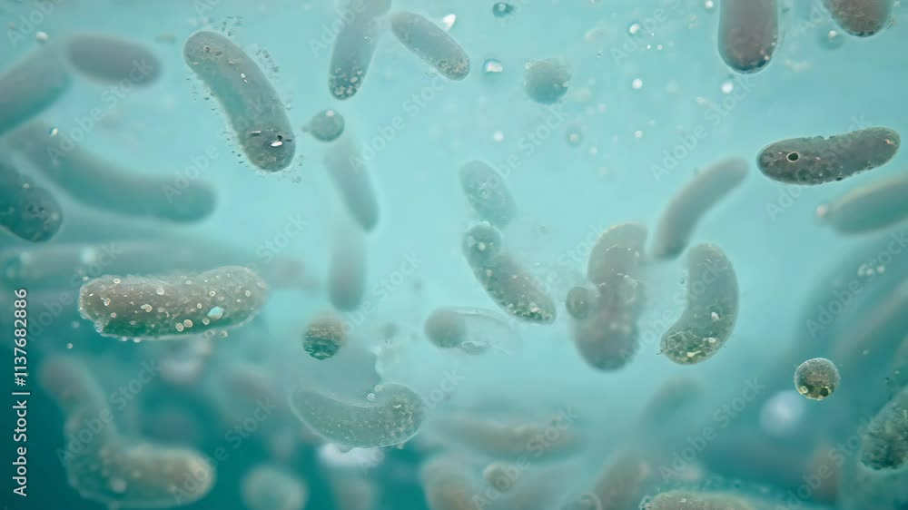 Poster exploring microscopic life forms in water samples reveals fascinating movements and structures