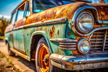 Macro Photography Vintage Station Wagon: Rust, Chrome, Details, Classic Car, Retro Automobile, Automotive Photography