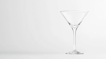 Fototapeta premium Empty martini glass standing tall on a pristine white background, perfect for drink or party themes